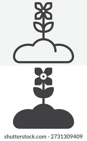 Flor que crece del suelo en diverso sistema del icono del estilo. Línea, contorno e ícono sólido con signo y Vector de trazo editable. Icono de la flor creciente para la naturaleza, la ecología y el icono del crecimiento vegetal.