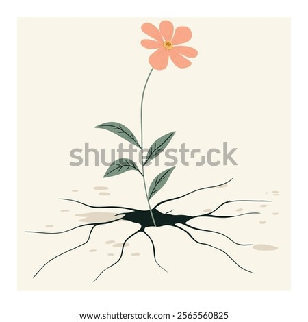 Flower Growing Through Cracked Earth Illustration