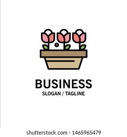 Flower, Growth, Plant, Spring Business Logo Template. Flat Color. Vector Icon Template background