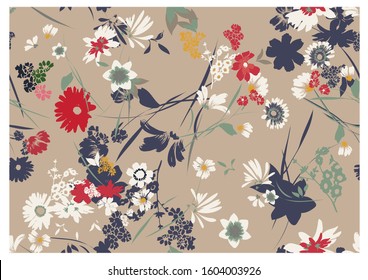 flower, hand draw, all over pattern,Collection of hand drawn flowers and plants. Monochrome vector illustrations in sketch style.