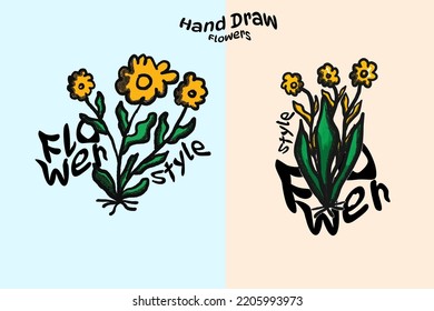 flower hand drawing cute element abstract design tshirt icon style modern distro