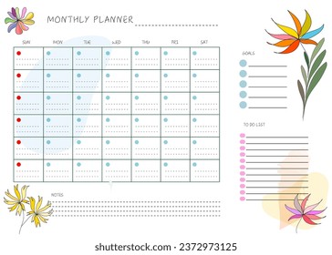 flower hand drawn clean design monthly plan and calendar template