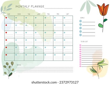 flower hand drawn clean design monthly plan and calendar template
