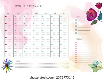 flower hand drawn clean design monthly plan and calendar template