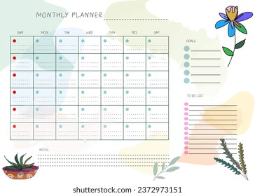 flower hand drawn clean design monthly plan and calendar template