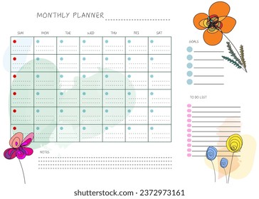 flower hand drawn clean design monthly plan and calendar template
