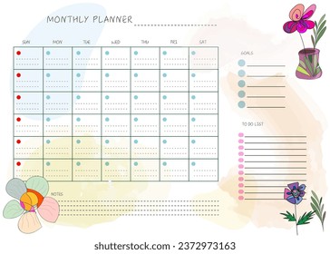 flower hand drawn clean design monthly plan and calendar template