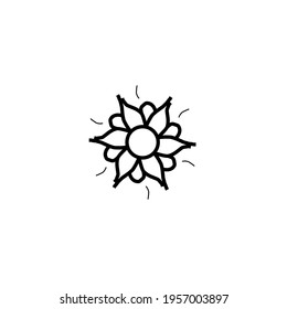 Dibujo a mano de flor, diseño de doodle, icono de objeto de círculo, ilustración vectorial