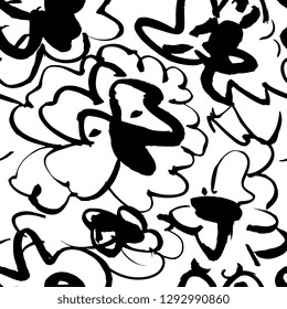 Flower hand drawn ink seamless patterns. Floral elements for design. White background.