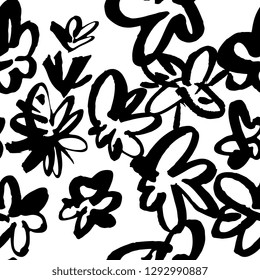 Flower hand drawn ink seamless patterns. Floral elements for design. White background.