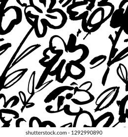 Flower hand drawn ink seamless patterns. Floral elements for design. White background.