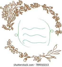 Flower with hand drawn olorful natural round wreath template vector illustration.10 EPS