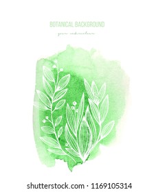 Flower hand drawn sketch on green watercolor background isolated on white. Vector highly detailed hand drawn flower. 