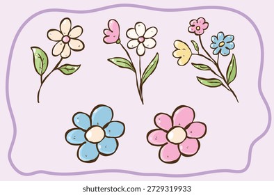 Flor desenhado à mão ornamento buquê vetor, flor se sentir brincalhão, uma variedade encantadora de flores desenhadas à mão em cores vibrantes, perfeito para um toque caprichoso. Estas ilustrações florais artísticas
