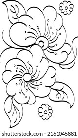 Flower Hand Embroidery floral pattern design. Easy to print flower coloring page. 