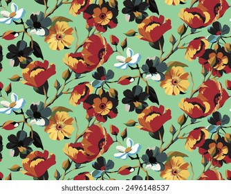 Flower Hand Made Digital Art seamless Pattern