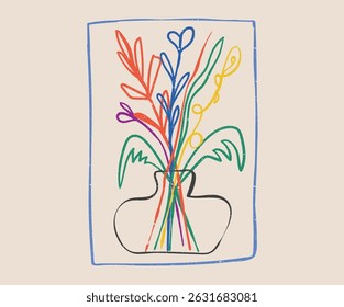 Dessin de fleur à la main pour vêtements, autocollant, lot, arrière-plan, affiche et autres.	pots de fleurs en Abstrait.