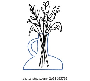Flower hand sketch artwork for apparel, sticker, batch, background, poster and others. Floral print design. Abstract flower pot artwork.