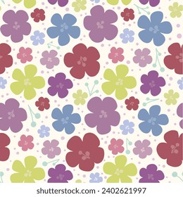 Patrón floral sin soldadura de flores dibujado a mano en las ilustraciones de tonos de color nullado vintage. Fresca y animada flor flora caricatura del doodle botánico en la temporada de primavera. Bien por papel pintado, fondo, textil.