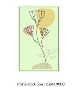 flower is hand-drawn on a colored background with abstract figures. An abstract painting, cover, poster or postcard. Simple style
