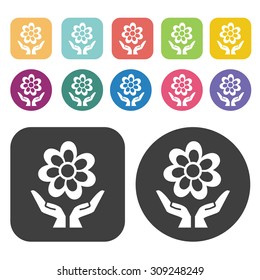 Flower in hands icons set. Vector Illustration eps10
