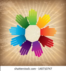 Flower hands over grunge background vector illustration