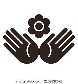 Flor en las manos, guardar la tierra, guardar el icono de la naturaleza aislado en fondo blanco