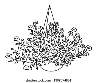 Flower hanging pots on a white background. Vector illustration.