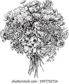 Flower Hans Bouquet Hand Drawn Sketch Isolated