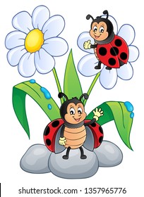 Flower and happy ladybugs theme image 1 - eps10 vector illustration.