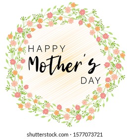 Flower happy mother day in beautiful style on white background. Design template greeting card. Vintage floral wreath. Summer vector illustration. Floral wreath frame. Happy mother day flower card.