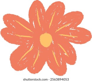 Flower Head Crayon Pencil Childish Art Vector Illustration