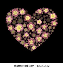 Flower heart. Heart with 3d effect. Primrose Flower heart.