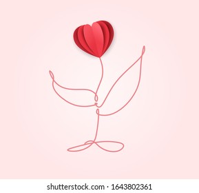 Flower heart. Concept in the style of paper cut. Vector illustration