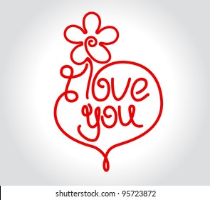 Flower and heart design with I Love You title for Valentines day or wedding