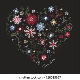 Flower Heart Embroidered