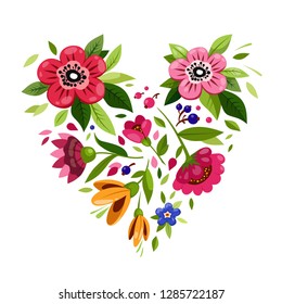 Flower heart. Heart from flowers. Vector illustration for holiday design. Symbol of love, romantic,passion.