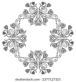 Flower heart frame hand drawn for adult coloring book