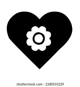 Flower in a heart, gift, present, ornament, decoration, decorative, graphic, vector, illustration in black and white color, isolated on white background