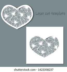 Flower heart Laser cutting template for decoration, wedding cards, invitations, interior decorative elements.