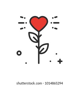 Flower heart line icon. Love sign and symbol. Love garden gardening flower romantic tattoo theme