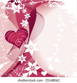 flower and heart on red background