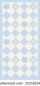 Flower and heart Patterns, Flower seamless blue and white Background, Flower and heart Love Vector Illustration, Heart wallpaper love romance and wedding symbols.