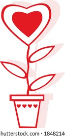 Flower heart in a pot, a vector illustration
