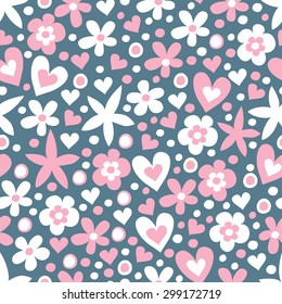 flower & heart seamless background