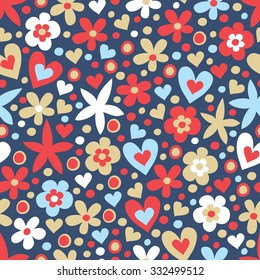 flower & heart seamless background