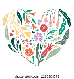 Forma del corazón de las flores. Ilustración vectorial. Símbolo del día de la madre. Decoración de San Valentín.