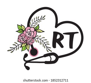 Flower heart stethoscope floral vector logo for shirt respiratory therapist nurse sublimation designs