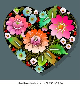 Flower Heart in Traditional Ukrainian Petrikovka Painting Style