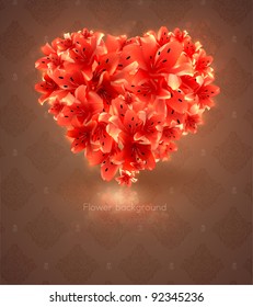 Flower heart for Valentines day or wedding design, vector